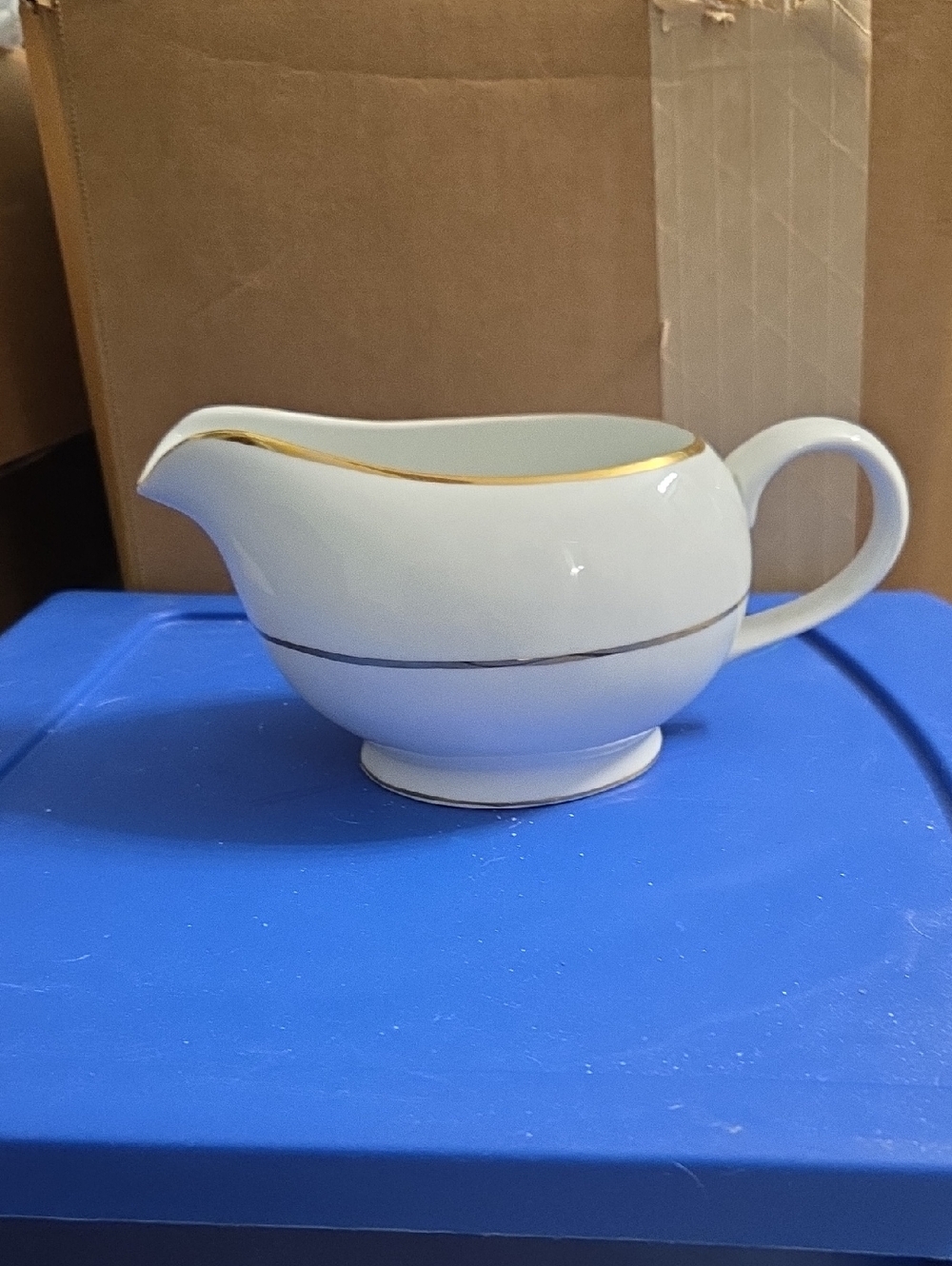White Porcelain Creamer with Gold Trim - Elegant Coffee & Tea Accessory